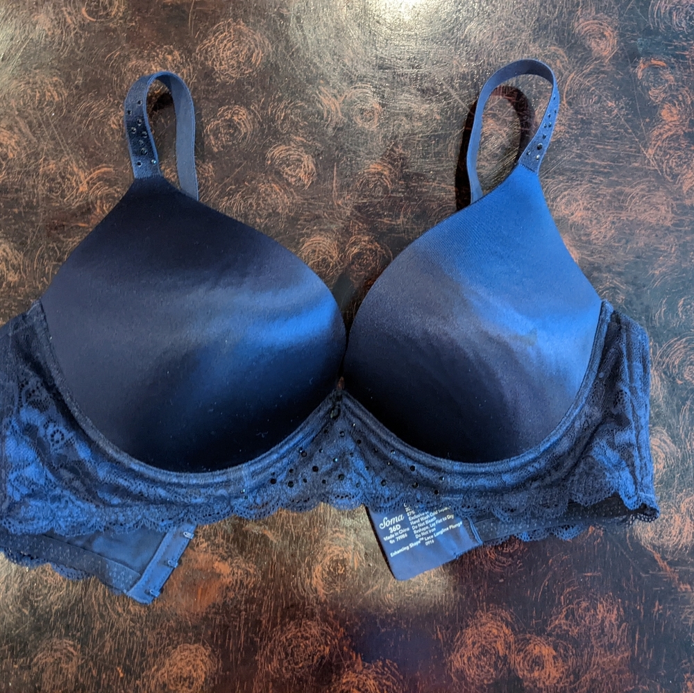 Soma Navy lace longline plunge bra 36D